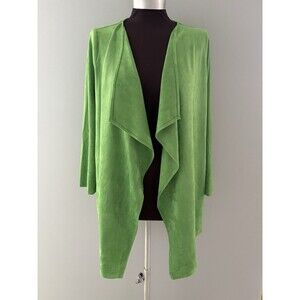 Gretchen Scott Waterfall Jacket S Bright Green Faux Suede Open Front Cardigan